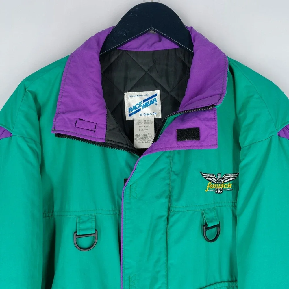 Vintage 80's Racewear Nylon Full Zip Jacket Fenwick Racing‎ Embroidered XLarge - Picture 2 of 8
